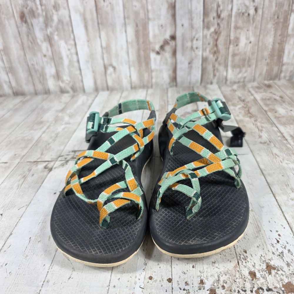 Chaco Z/Cloud 2 Womens 8 Green Orange Multi Strap Toe Loop Hiking Sandals - Picture 5 of 6